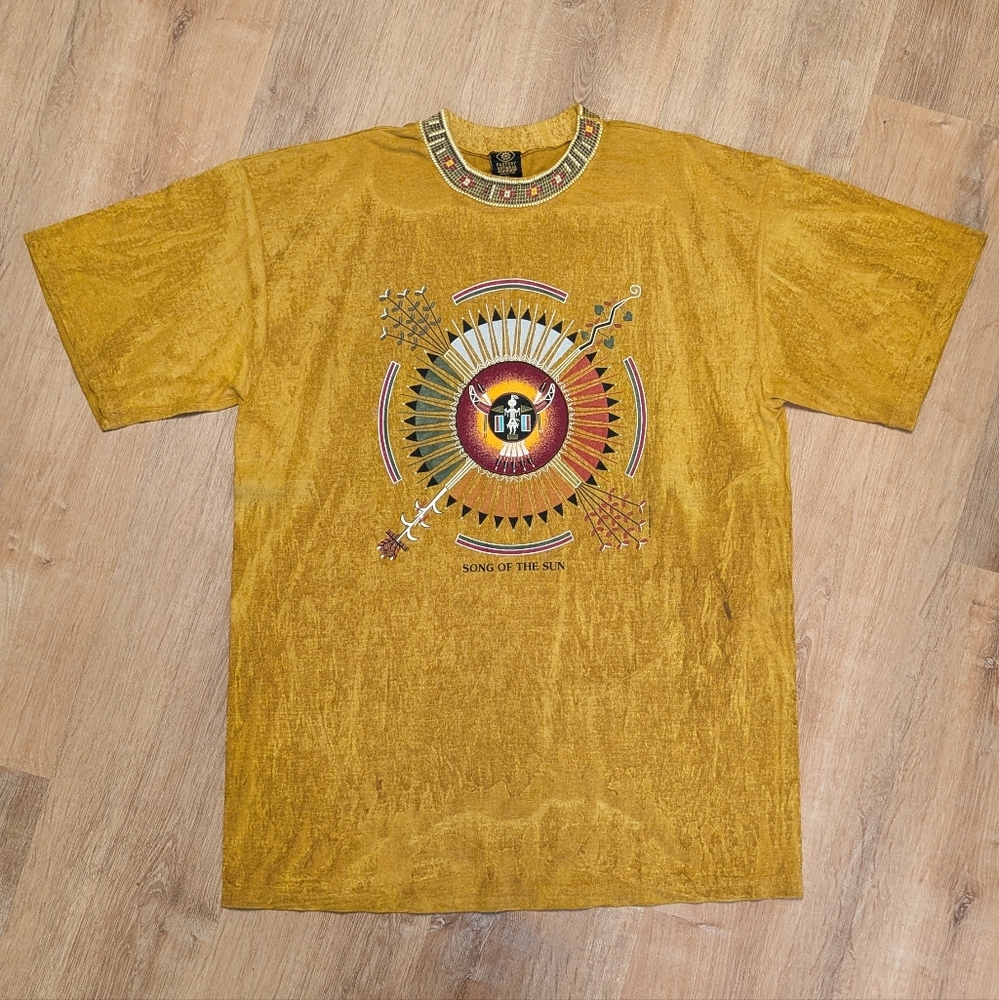 Vintage 1996 Factory Artwear Graphic Native American Pattern T-shirt Made USA